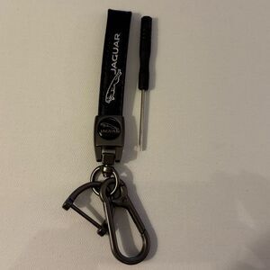 Jaguar Key Fob Keychain in Black Leather with Logo NWT